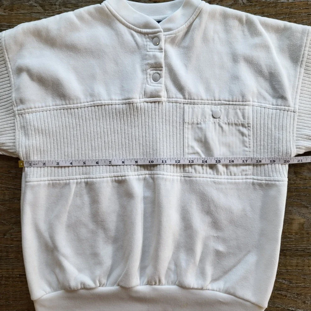 Vintage Triples White Henley Sweatshirt Mens Medium Ribbed Mixed Media Pocket